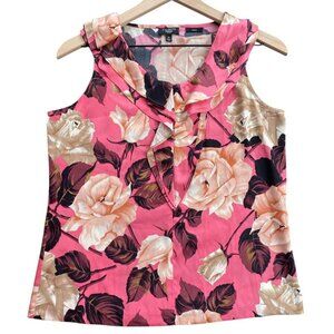 Talbots Stretch Silk Rose Ruffle Front Pink Blouse Top Women's Size 6P